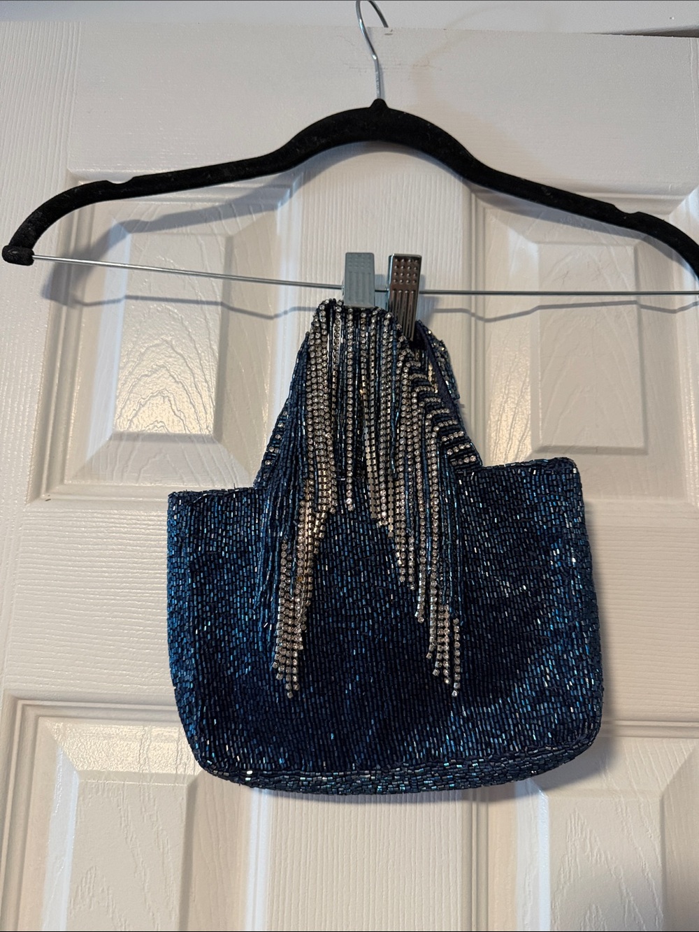 Navy Blue Sequin Fringe Evening Clutch